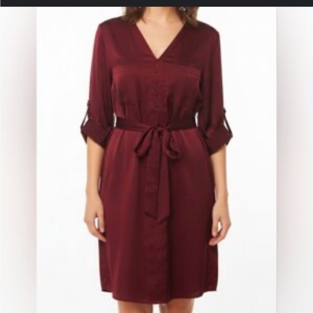 Express Dress - Burgundy shimmer long sleeve mini w/matching belt